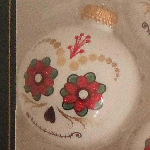 Christmas by Krebs 4pk. Day of the Dead Sugar Skull Glass Ball Ornaments NIB! - Picture 2 of 4